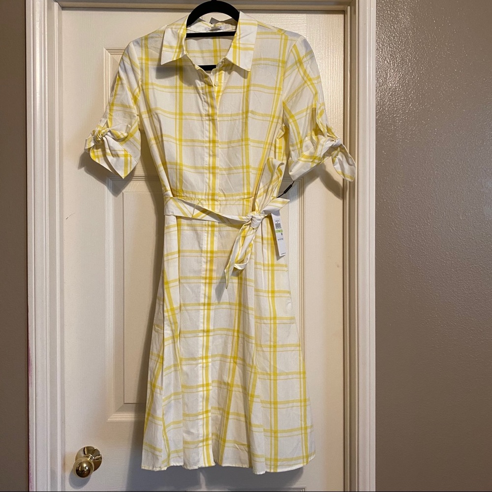 NWT Calvin Klein Big Plaid Print Waist Tie Dress 4